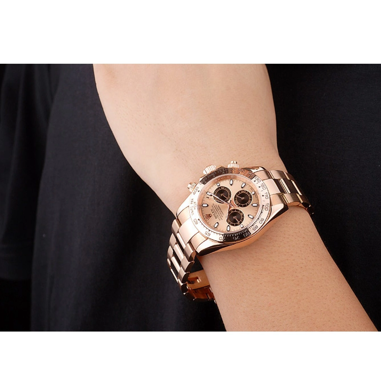 Rolex aaa copy Daytona Steel Rose Stainless Bezel Plated Rose Dial Gold Gold Rolex 0531